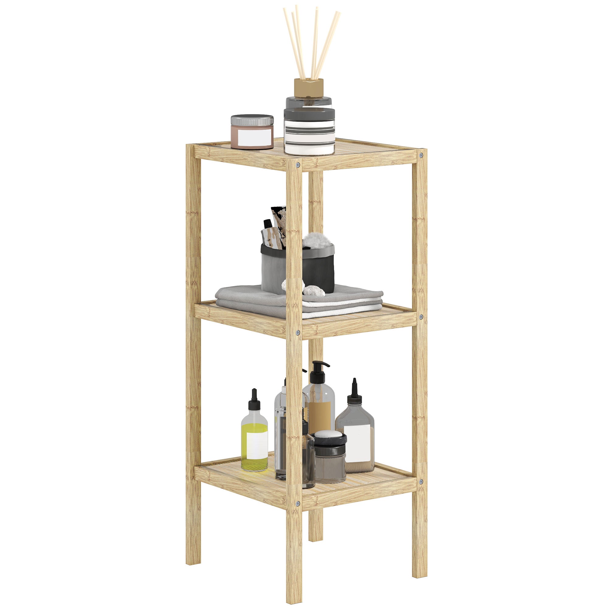 HOMCOM Three-Tier Bamboo Bathroom Shelf - Natural Finish