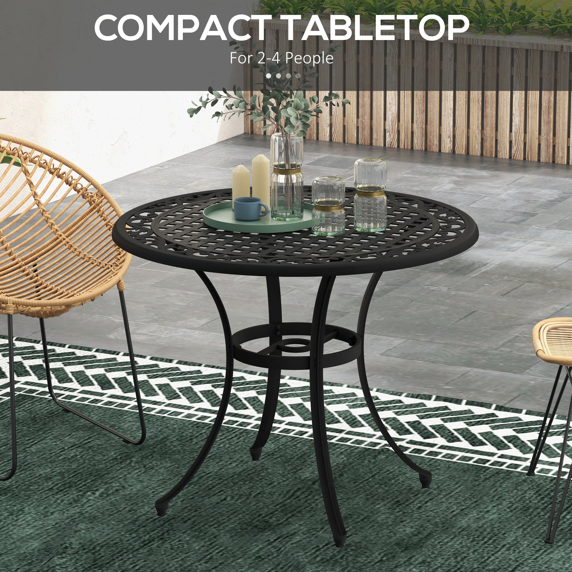 Outsunny 90cm Four-Seated Round Aluminium Garden Table, with Parasol Hole