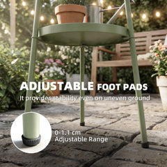 Close-up of the adjustable foot pads on the garden table