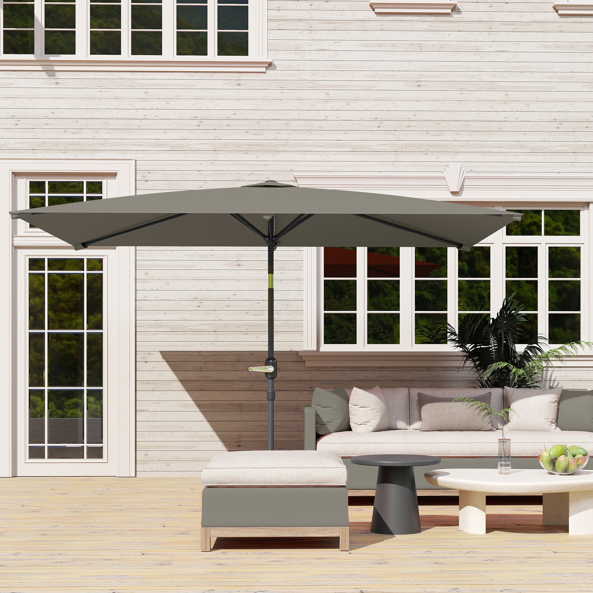 Outsunny 3x2m Patio Parasol Garden Umbrellas Canopy with Aluminium Tilt Crank Rectangular Sun Shade Steel, Light Grey