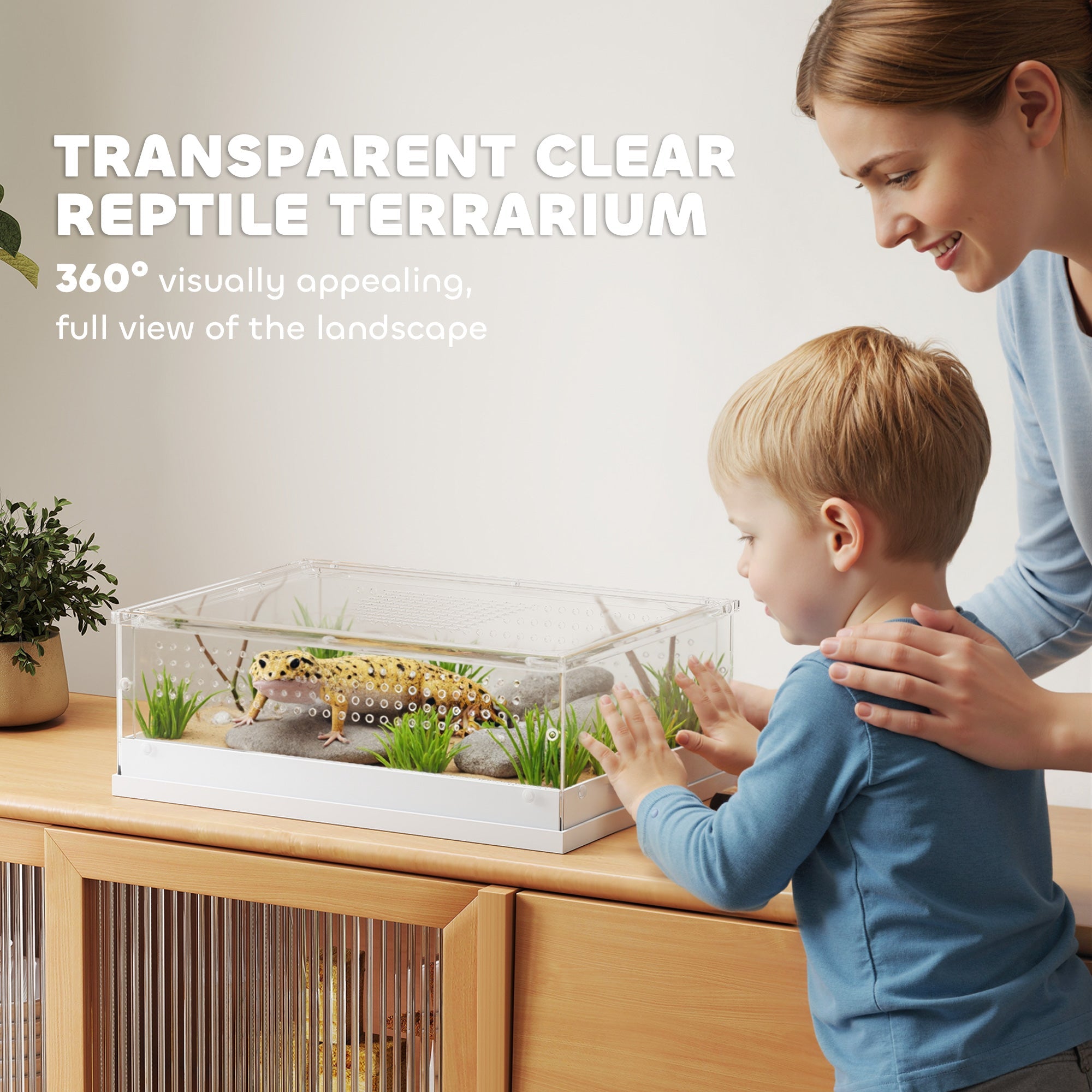 PawHut Acrylic Reptile Terrarium with Top Sliding Door, Vents, for Snake, Frog, Spider, Gecko, Tarantula, 40 x 30 x 15 cm