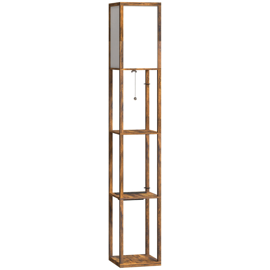 HOMCOM Floor Lamp with Shelves, 4 Layer Standing Lamp with USB Ports, 3 Colour Temperature, Rustic Brown