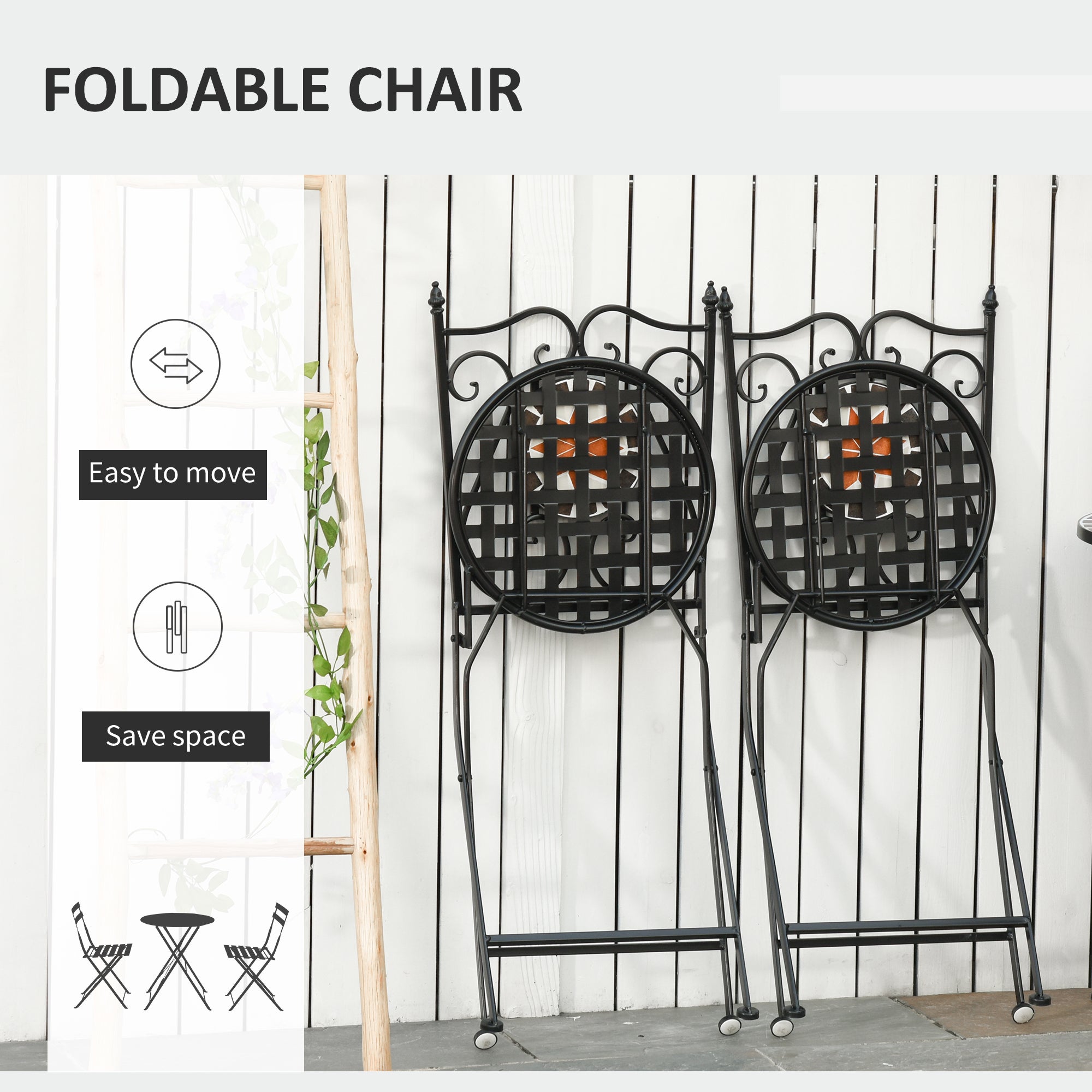 Outsunny Three-Piece Mosaic Bistro Table Set - Multicoloured