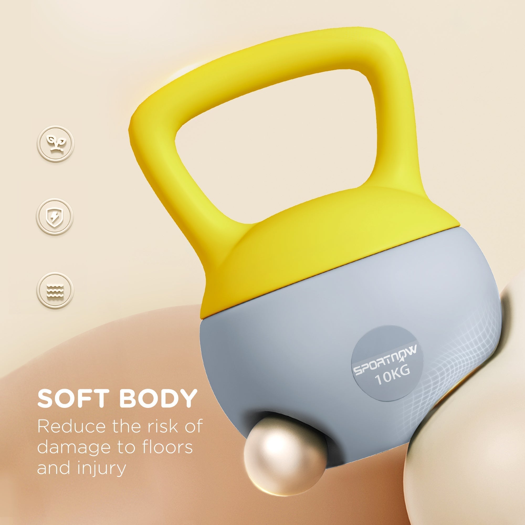 SPORTNOW 10KG Soft Kettlebell, Kettlebell with Non-Slip Handle for Home Gym, Weight Lifting, Strength Training, Yellow/Grey