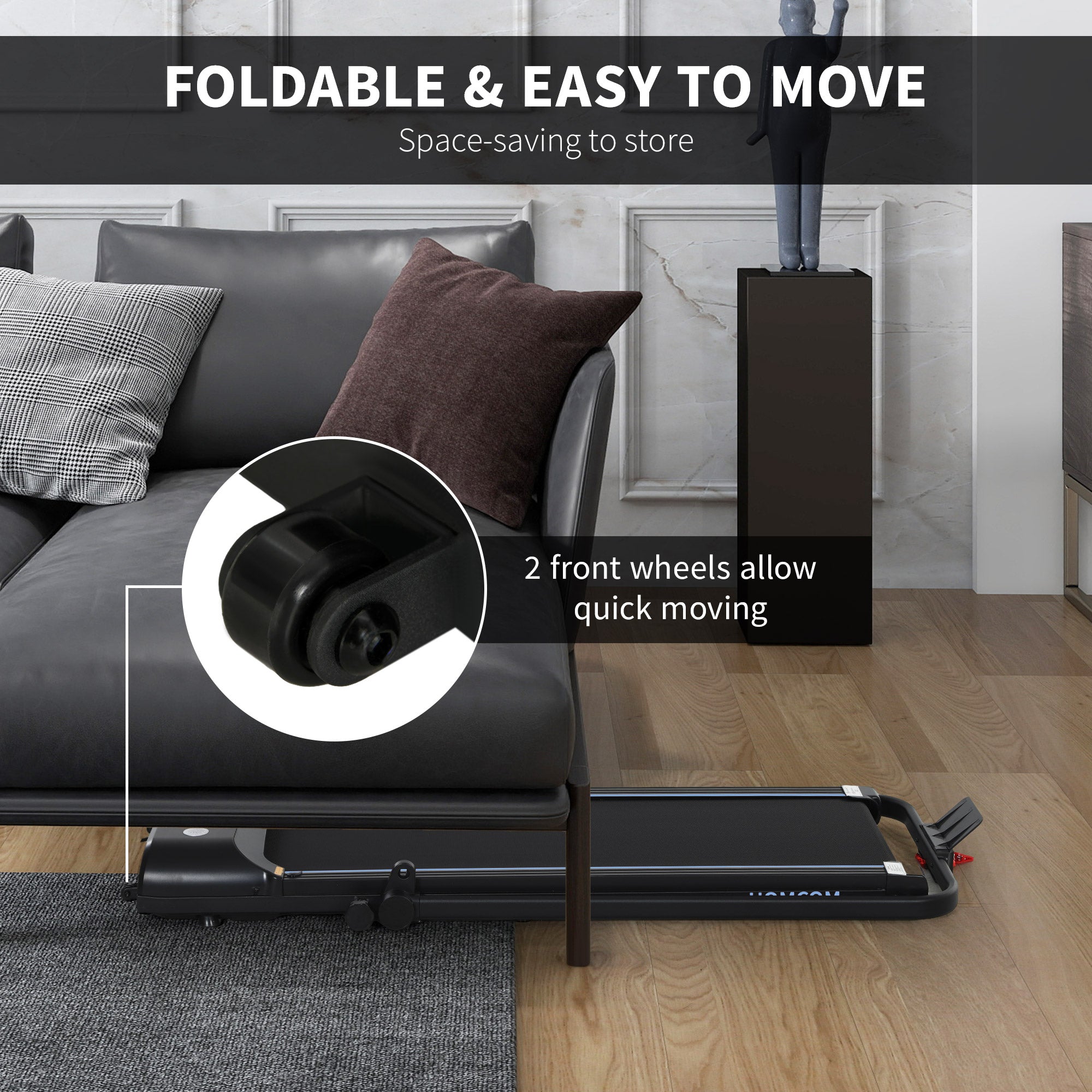 HOMCOM Foldable Walking Treadmill, with LED Display and Wheels, for Home, Office, Gym, Blue