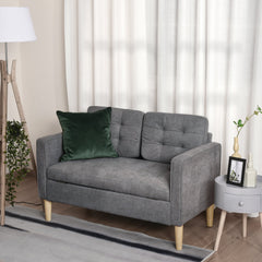 HOMCOM Modern 2 Seater Sofa with Hidden Storage, 117cm Tufted Cotton Couch with Wood Legs, Compact Loveseat for Living Room, Kitchen, Grey