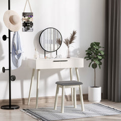 HOMCOM Dressing Table with Mirror and Stool, Vanity Makeup Desk Set with 2 Drawers, Cushioned Stool and Make-up Organiser for Bedroom and Dressing Room, 80 x 40 x 123 cm, White