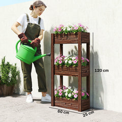 Outsunny 3-Tier Wooden Raised Planter, Raised Garden Bed on Legs with Drainage Holes and Bed Liner, Elevated Garden Planter