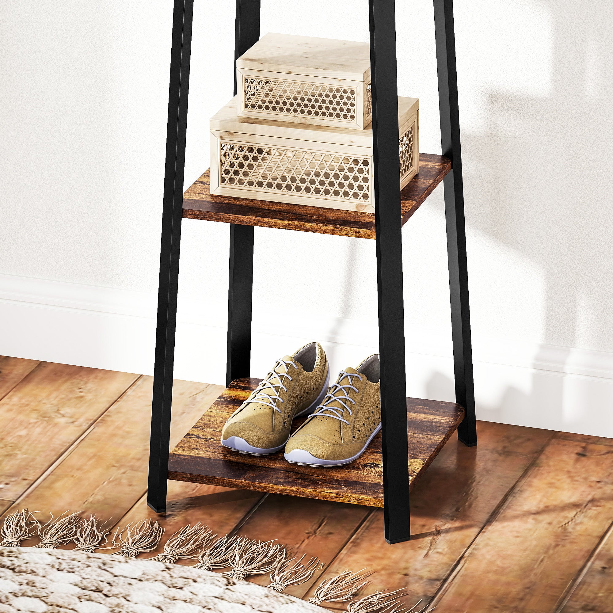 HOMCOM Compact Freestanding Coat Rack - Black/Brown