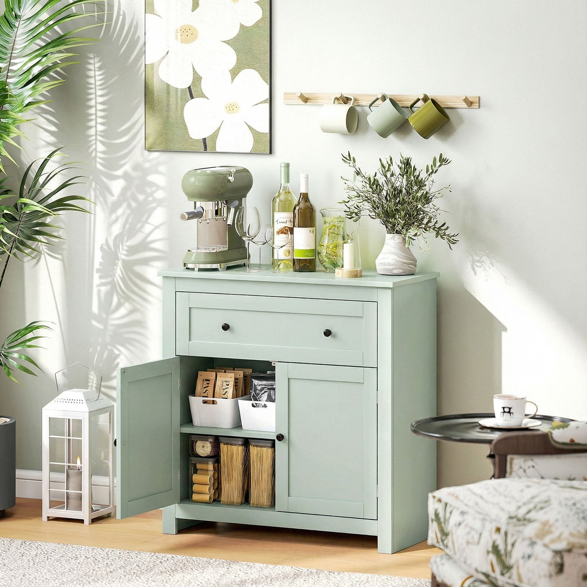 HOMCOM Sideboard Storage Cabinet, Modern Kitchen Cupboard with Adjustable Shelf, Drawer and Double Doors, Green