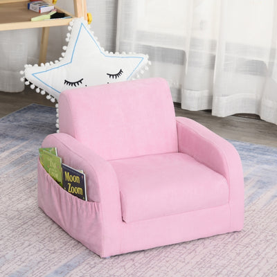 2-in-1 Kids Armchair, Toddler Sofa Bed, with Wood Frame, for Bedroom, Playroom - Pink