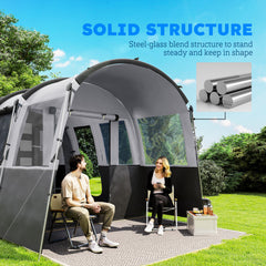 Outsunny 4 Person Camping Tent, Waterproof Family Tent, Tunnel Design, 4 Large Windows, Sleeping Cabins 3000mm Water Column Grey
