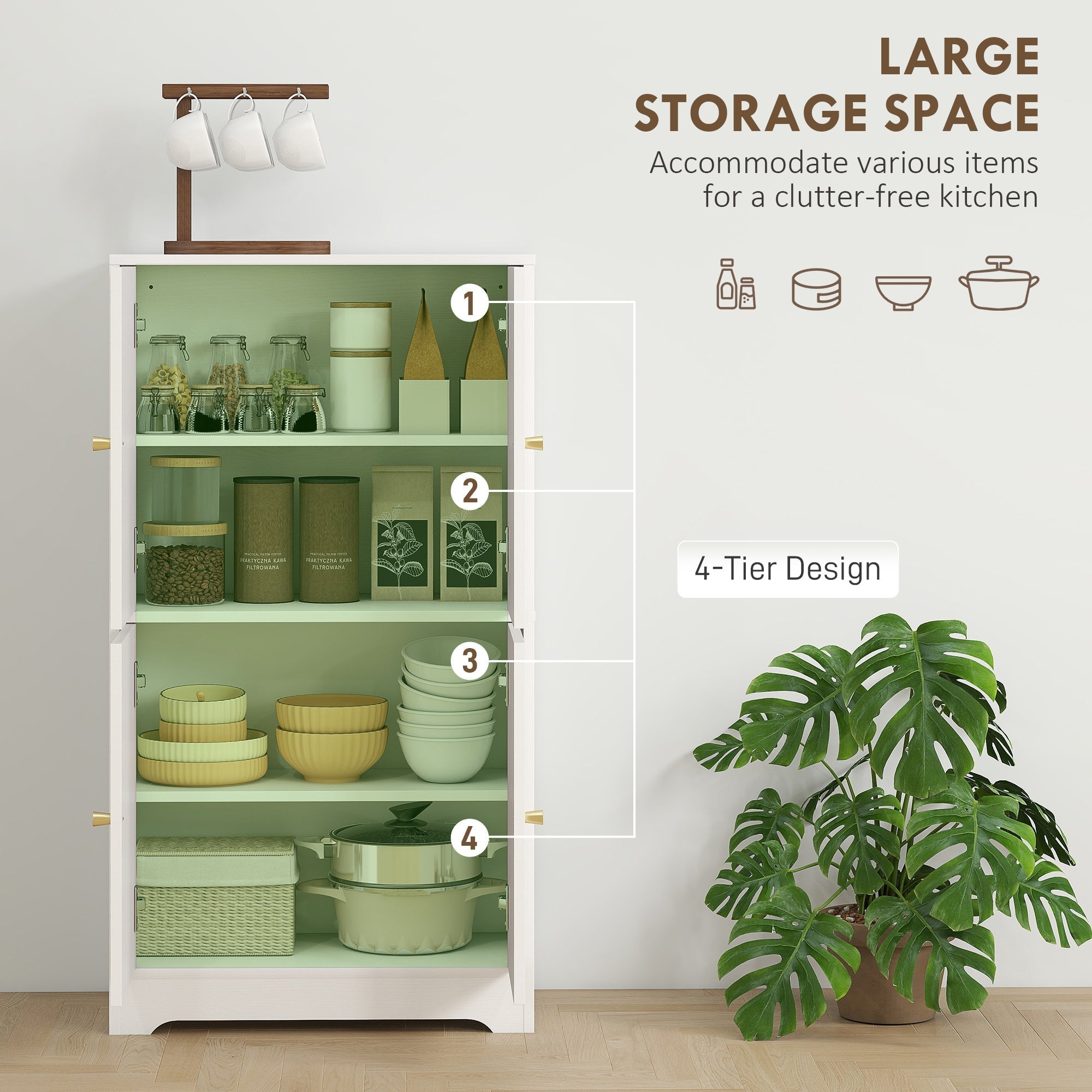 HOMCOM 4-Door Kitchen Storage Cabinet with Adjustable Shelves - White