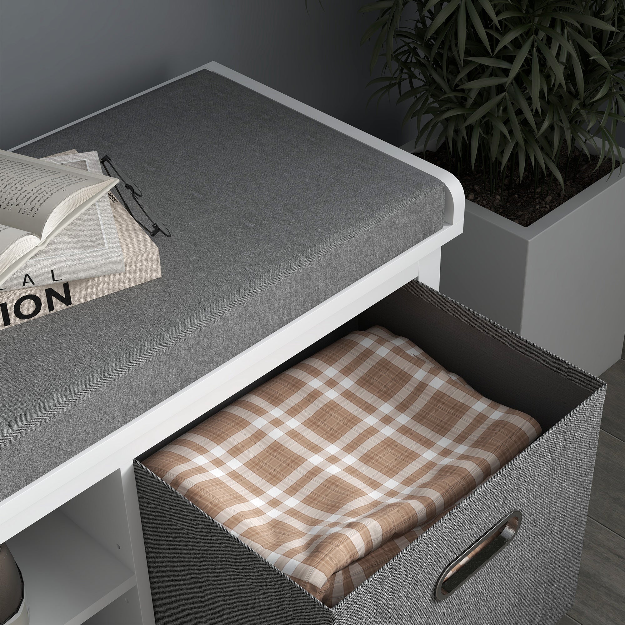 HOMCOM Shoe Storage Bench, with Cushion Seat - White/Grey