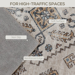 HOMCOM Vintage Area Rug, Non-Slip Washable Rug, Flannel Floor Carpet for Living Room, Bedroom, Dining Room, Home Office, 230 x 160 cm, Beige