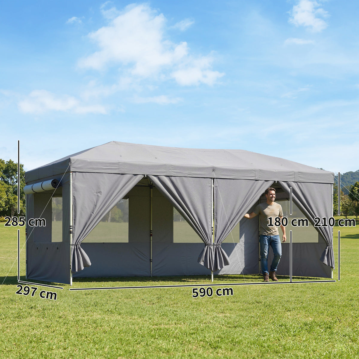Outsunny 3 x 6 m Pop Up Canopy with UV50+ Protection Garden Gazebo with 6 Sidewalls, Dark Grey