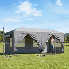 Outsunny 3 x 6 m Pop Up Canopy with UV50+ Protection Garden Gazebo with 6 Sidewalls, Dark Grey