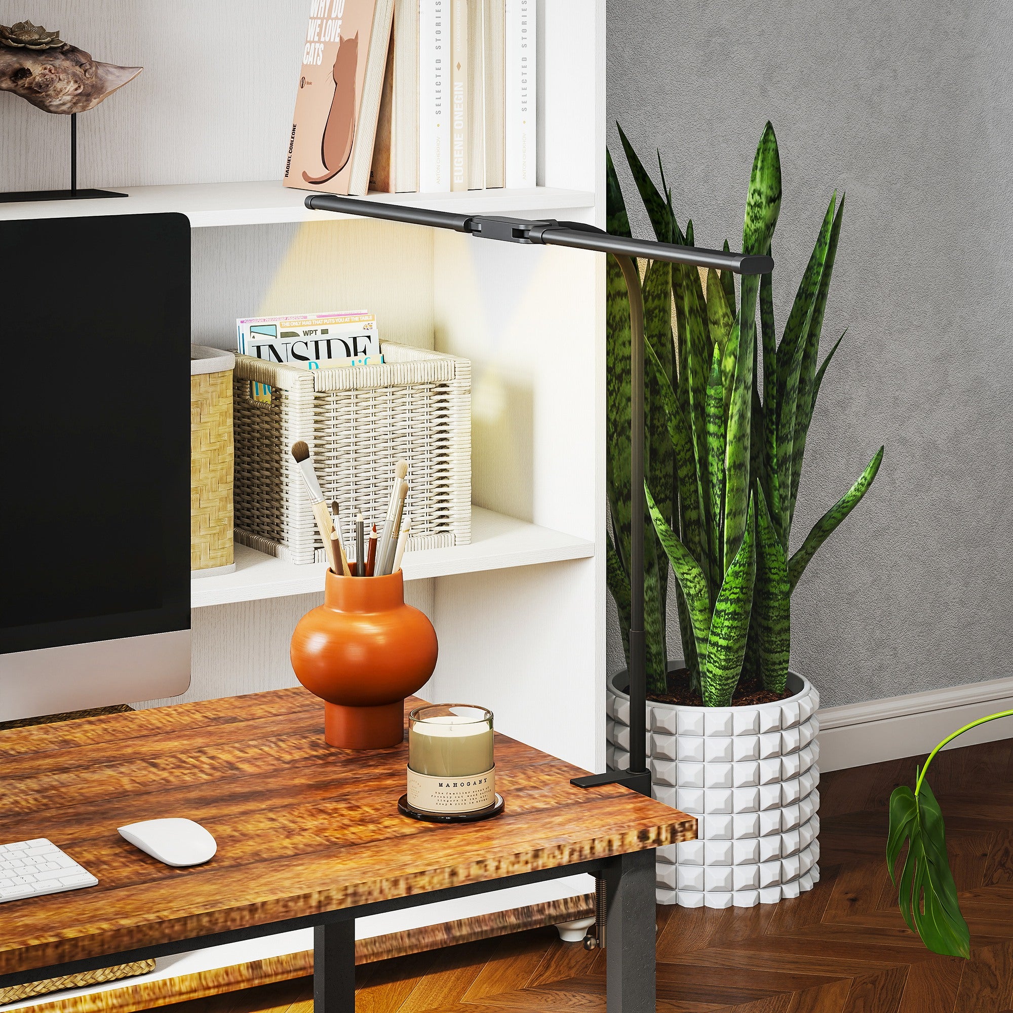 HOMCOM LED Desk Lamp with Clamp, Double Head Table Lamp with 3 Colour Modes & 10 Brightness Levels, Flexible Gooseneck Reading Desk Light with Timer and Memory Function for Study, Office, Work, Black