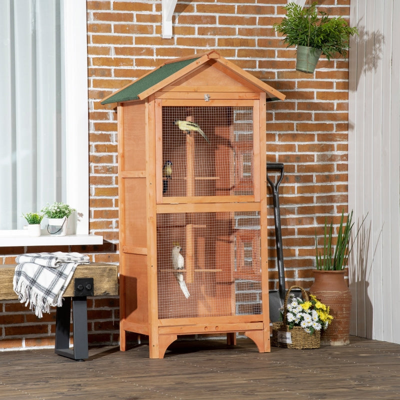 PawHut Wooden Outdoor Bird Cage, for Finches and Canaries, with Removable Tray, Asphalt Roof