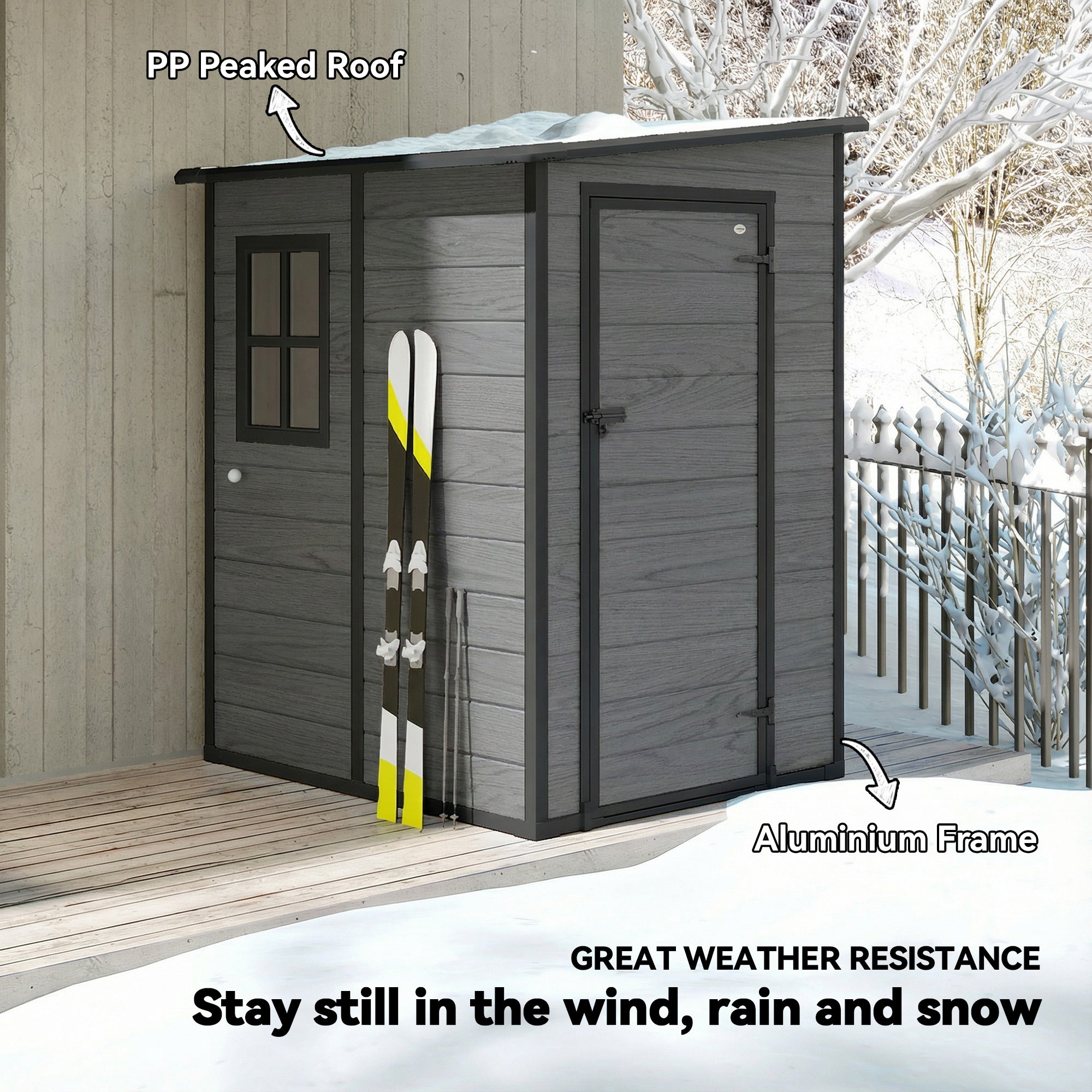 Outsunny 4'x5' Garden Storage Shed, Lean to Shed, Lockable Garden Shed with Window, Vent and Plastic Roof, Wood-Effect