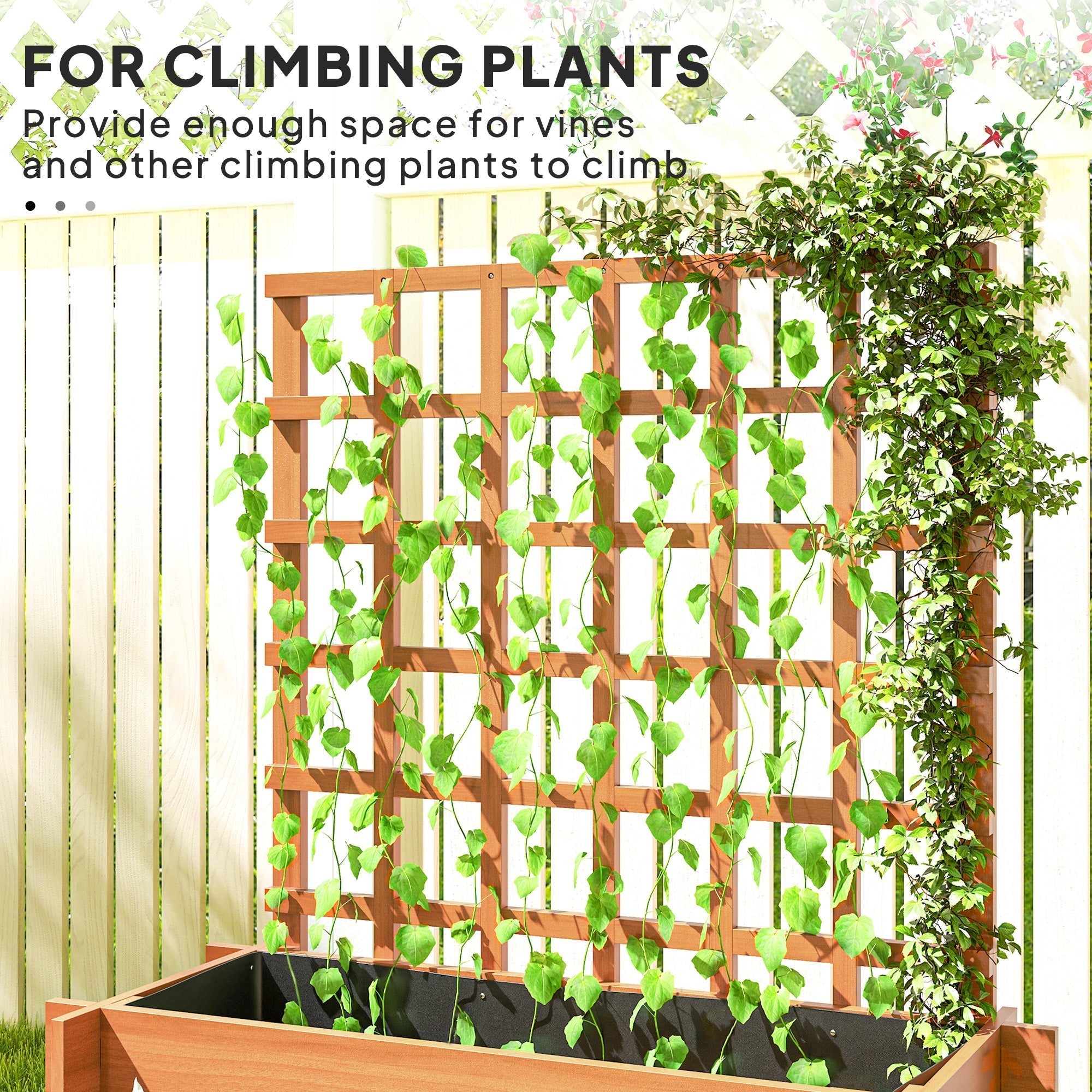 Outsunny 3 Tier Garden Planters with Trellis for Vine Climbing, Wooden Raised Beds, 95x95x110cm, Brown