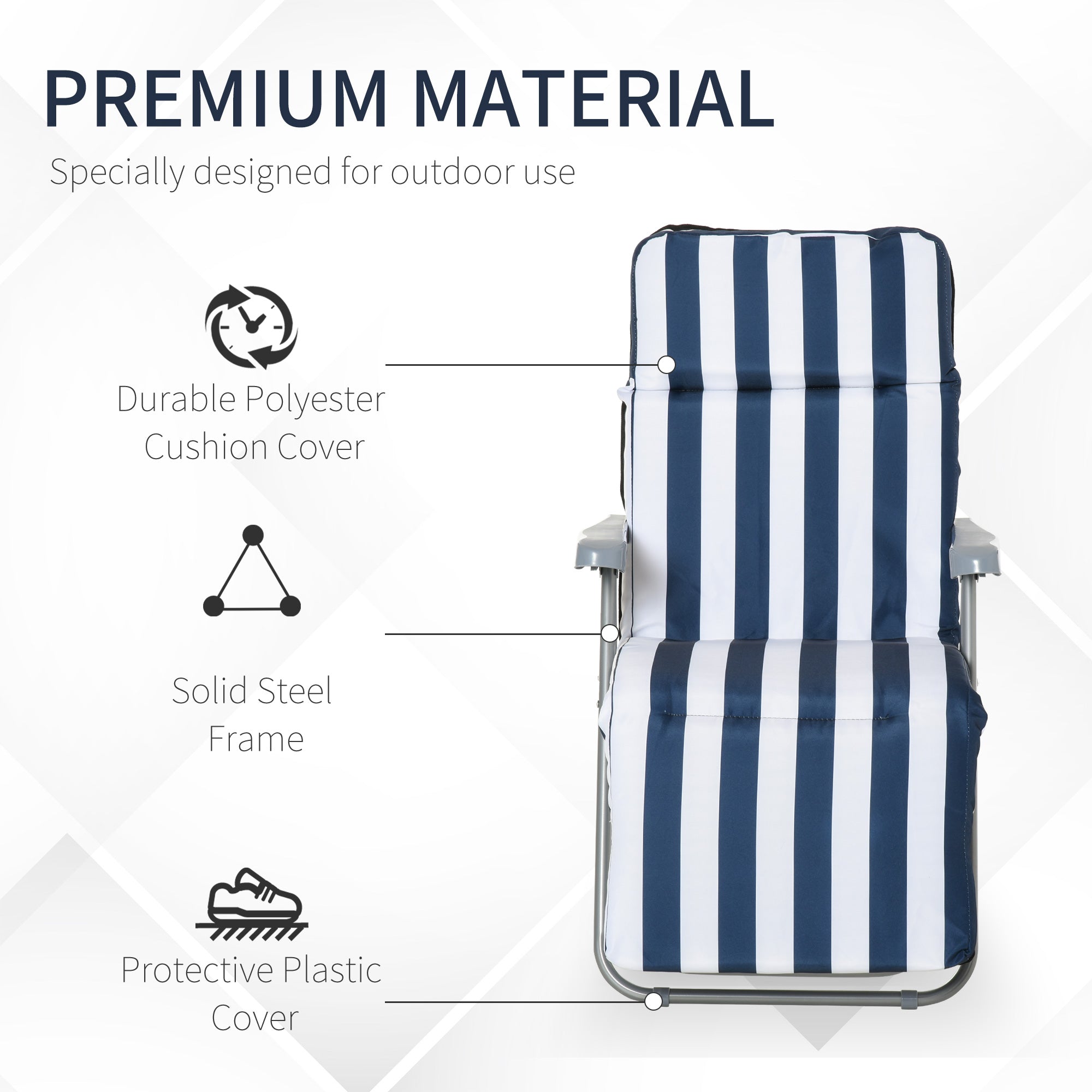 Outsunny 2Pc Folding Sun Loungers Set-Blue/White