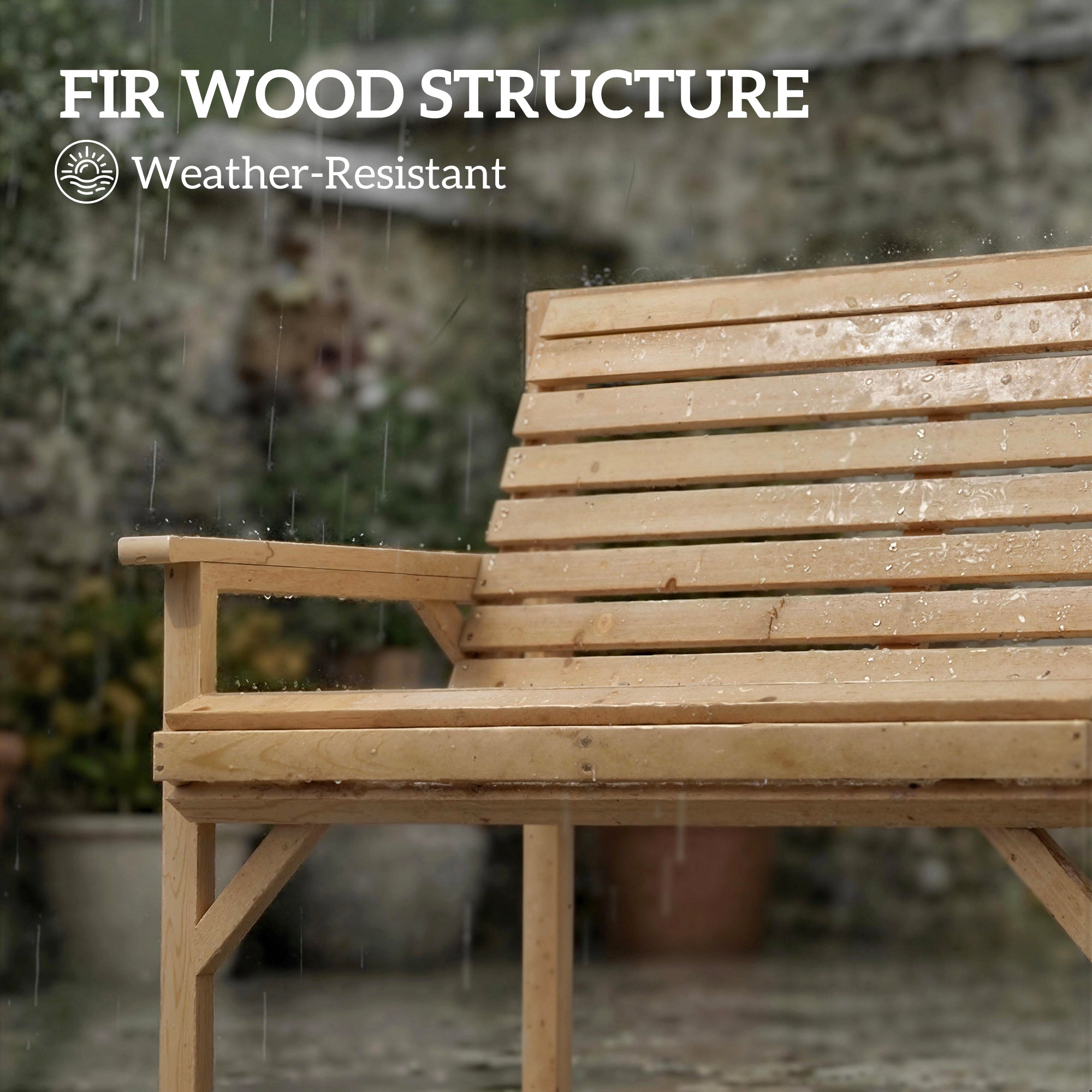 Outsunny 2 Seater Wooden Garden Bench, Slatted Patio Bench with Armrest and Backrest, Outdoor Furniture for Indoor, Balcony