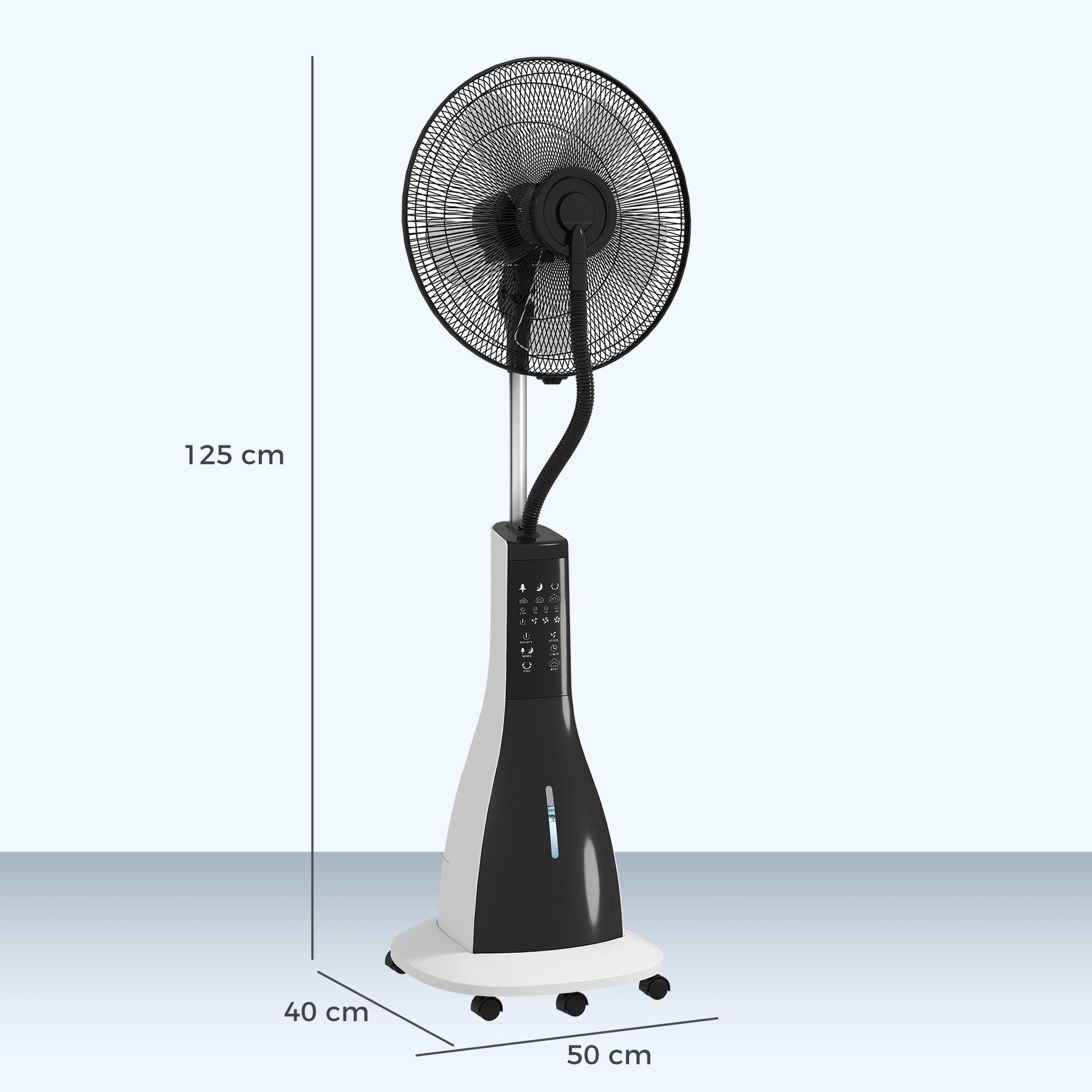 HOMCOM Pedestal Fan with Water Mist Spray, Spray Misting Fan with 75√Ç¬∞ Oscillation, Remote Control, Tilt Head, 3 Speeds, 3 Modes, 3 Mist, 3L Water Tank, Wheels, for Home, 125 cm