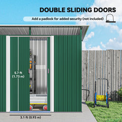 Outsunny 8.5 x 4ft Metal Shed with Lightsky Panels, Garden Storage Tool House with Double Doors for Garden, Patio and Lawn, Green