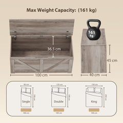HOMCOM 127L Home Storage Box, with Safety Hinges - Grey Wood-Effect