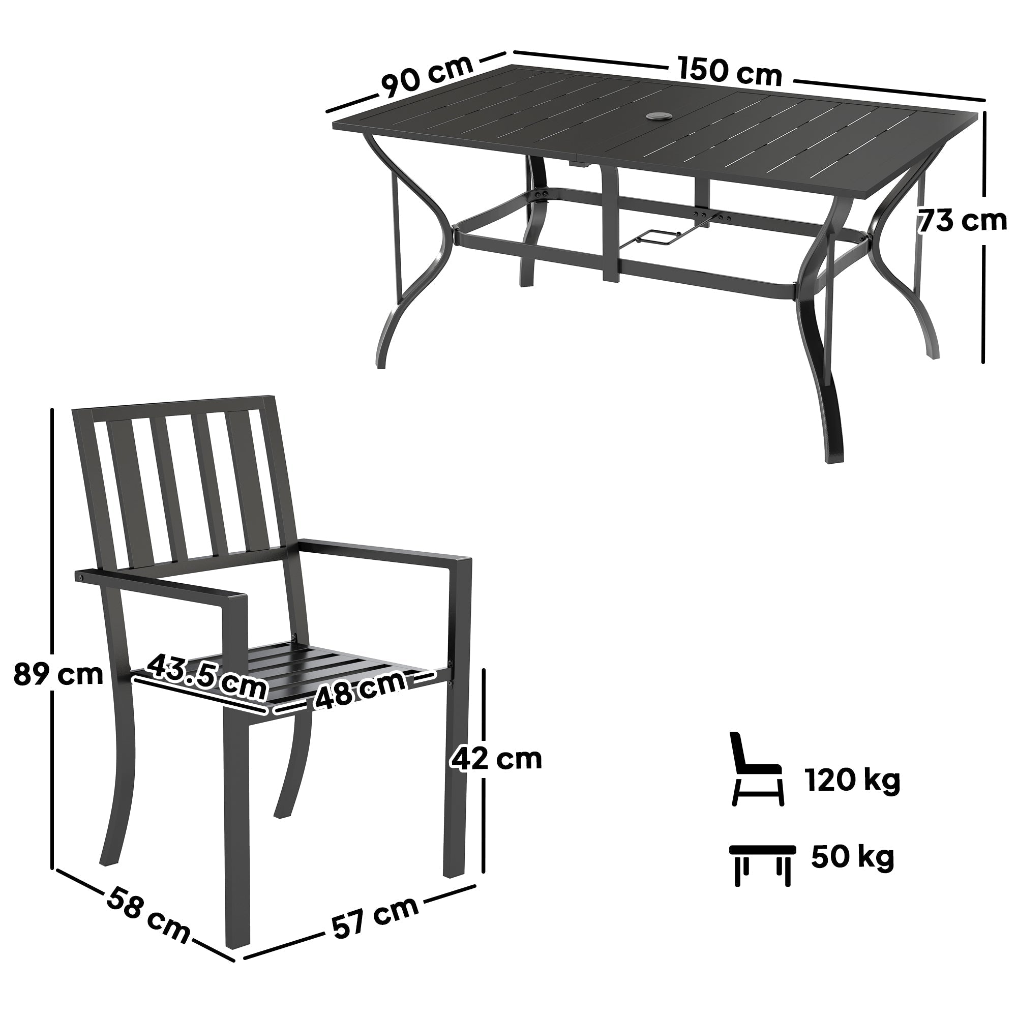 Outsunny 7 Pieces Garden Table and Chairs 6 Seater Outdoor Table and Chairs with Umbrella Hole, for Poolside, Garden, Black