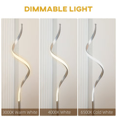 HOMCOM Dimmable Floor Lamp for Living Room, Modern Spiral Standing Lamp with 3 Adjustable Brightness and Square Base, Silver