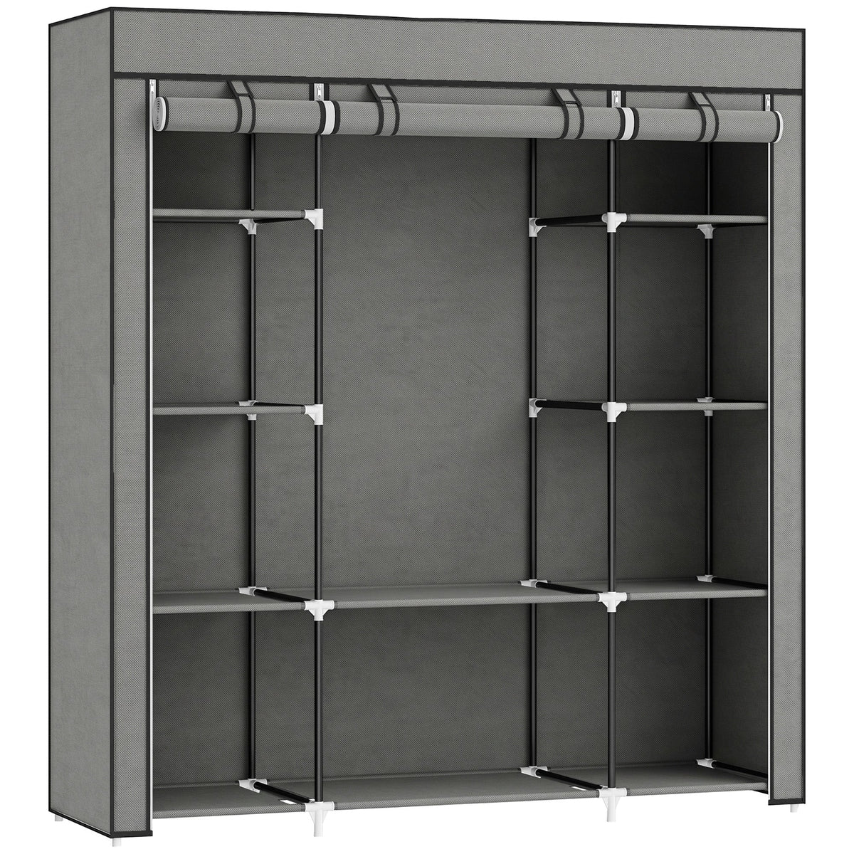 HOMCOM Clothes Storage Organiser with Hanging Rail, Shelves, Portable Wardrobe, Foldable Fabric Wardrobe, Dark Grey