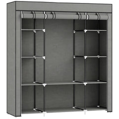 HOMCOM Clothes Storage Organiser with Hanging Rail, Shelves, Portable Wardrobe, Foldable Fabric Wardrobe, Dark Grey