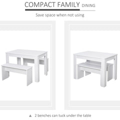 HOMCOM Kitchen Dining Table and 2 Benches Set, Table and Chairs Set for Limited Space, White