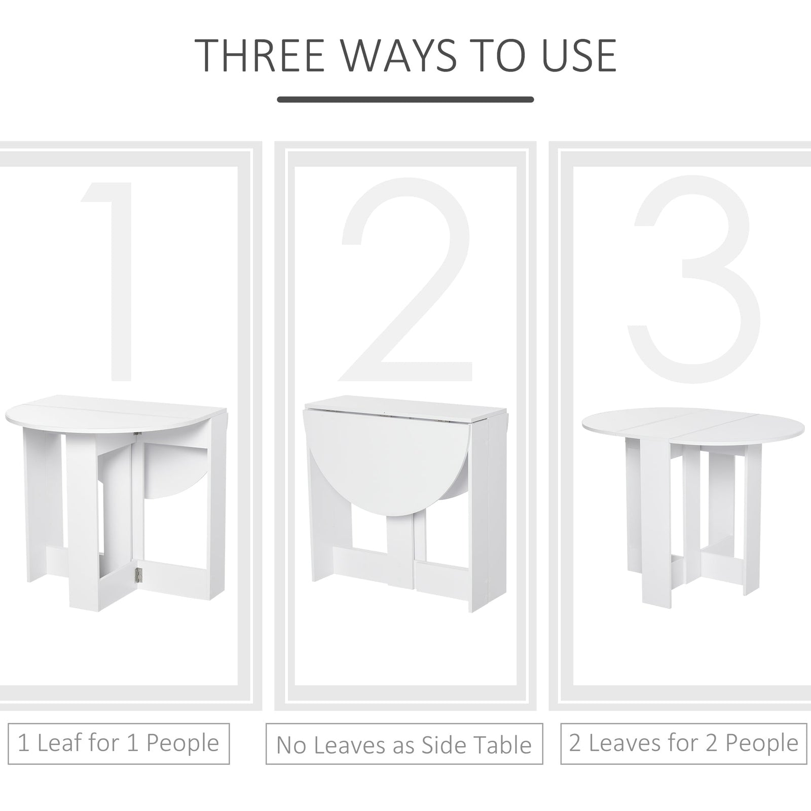 HOMCOM Space-saving Drop Leaf Table, Folding Dining Table for Small Space, Kitchen, Dining Room, White