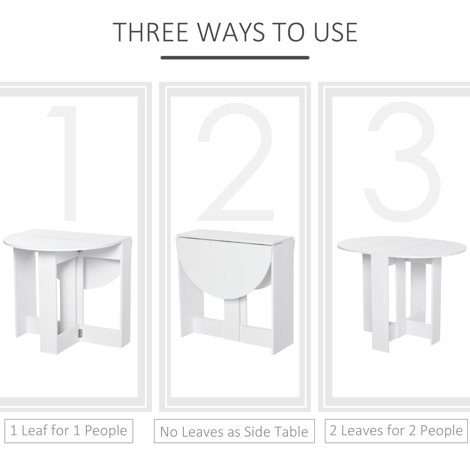 HOMCOM Space-saving Drop Leaf Table, Folding Dining Table for Small Space, Kitchen, Dining Room, White