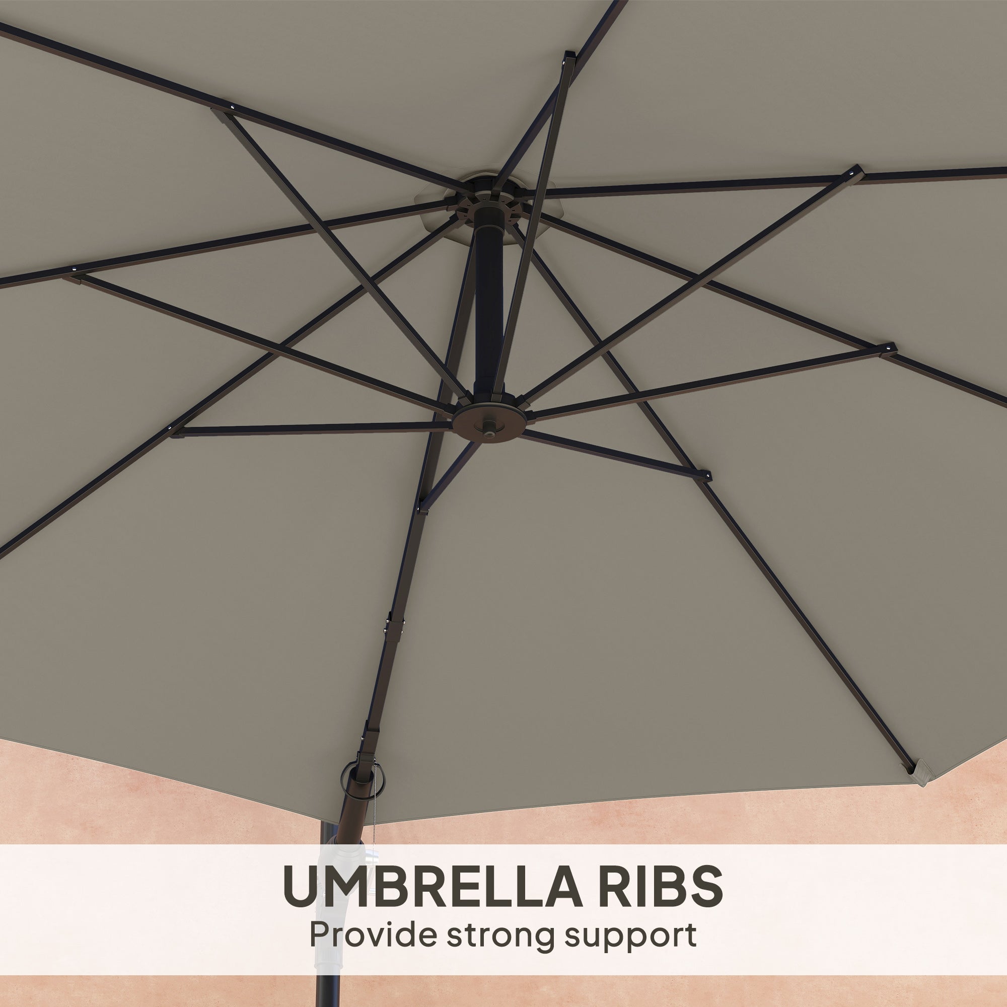 Outsunny 3(m) Wall-Mounted Parasol Shade, with Handle - Light Grey