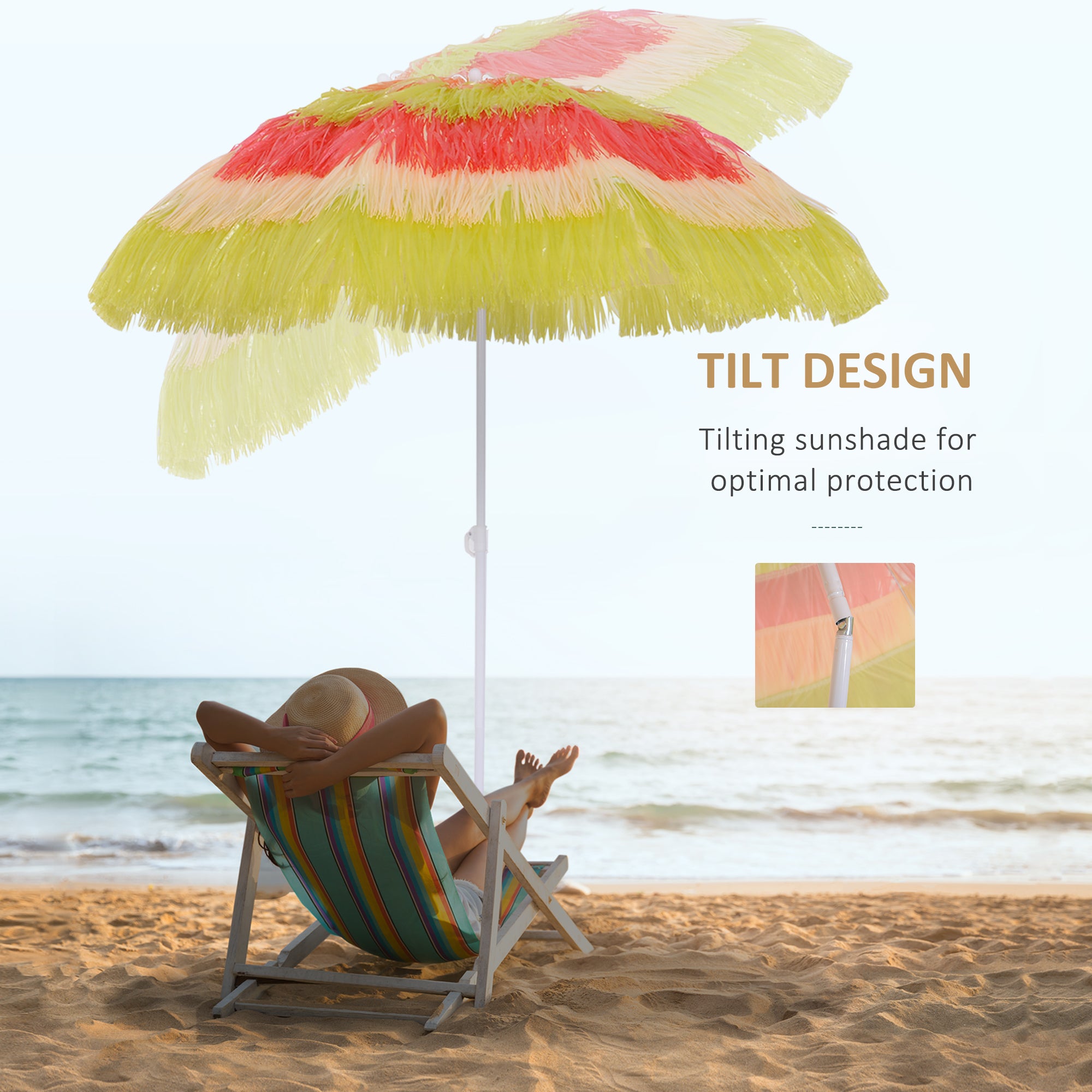 Outsunny 1.6m Garden Hawaii Parasol, Patio Beach Sun Umbrella Sunshade Hawaiian Folding Tilting Crank Parasol (Multicolour)
