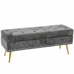 HOMCOM Storage Ottoman, Chenille Upholstered Ottoman Storage Box with Padded Seat, Metal Legs, 114 x 41 x 45 cm, Grey