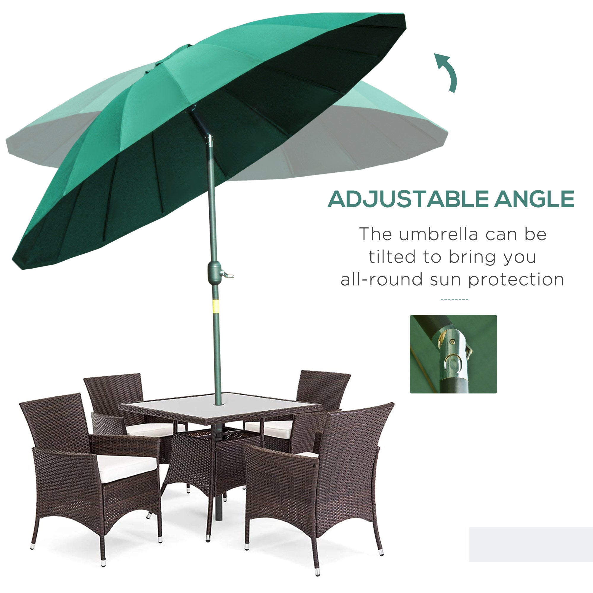 Outsunny 2.5m Shanghai Garden Parasol Umbrella with Crank & Tilt, Adjustable Outdoor Sun Shade, Green