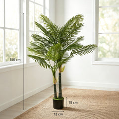 HOMCOM Artificial Palm Tree with 16 PEVA Leaves, 150cm Decorative Artificial Plant with Pot and Moss Effect, Green