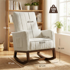 HOMCOM Rocking Chair for Adults, Lounge Rocker Chair with Lumbar Pillow, High Back, Wood Base, Side Pockets, Cream White