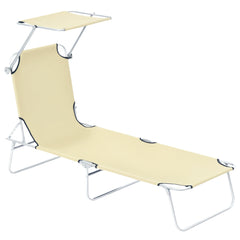 Outsunny Folding Sun Lounger with Canopy, Reclining Sunbed with 4-Position Adjustable Backrest, 600D Oxford Cloth, Portable Garden Lounger Recliner Chair for Beach, Camping, Patio, Beige