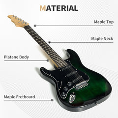 SPORTNOW Six-String Electric Guitar, with 15W Amplifier, Digital Turner, Picks, Shoulder Strap, Case Bag - Dark Green