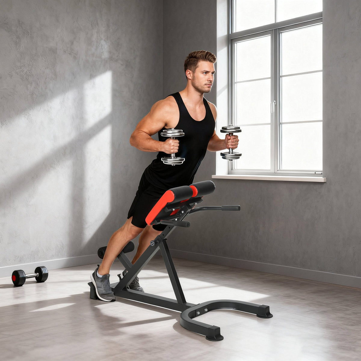 SPORTNOW 45-Degree Hyperextension Roman Chair, 5-Level Adjustable Back Extension Bench, Heavy-Duty Home Gym Equipment, Red