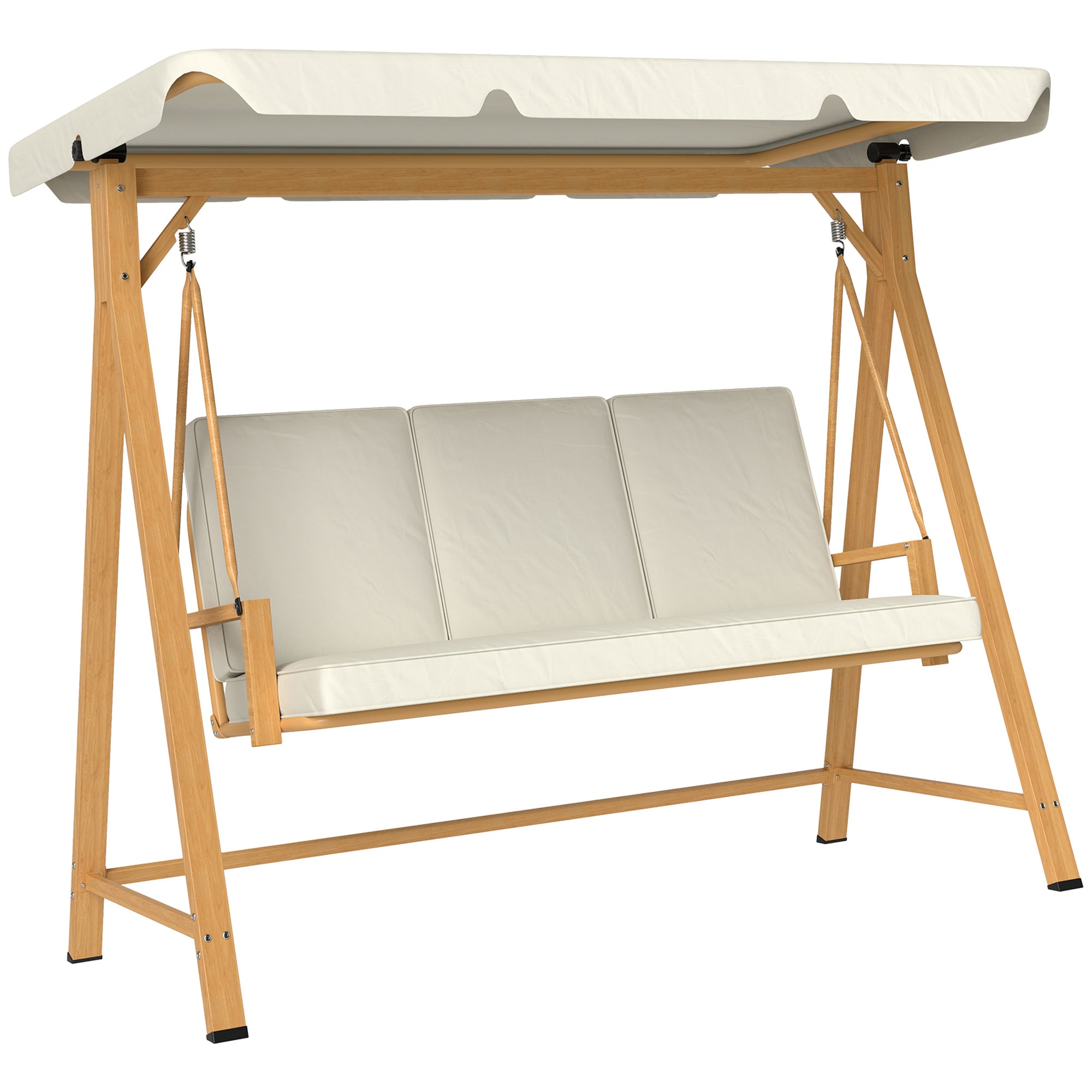 Outsunny Three-Seater Garden Swing Bench, with Adjustable Canopy - Beige