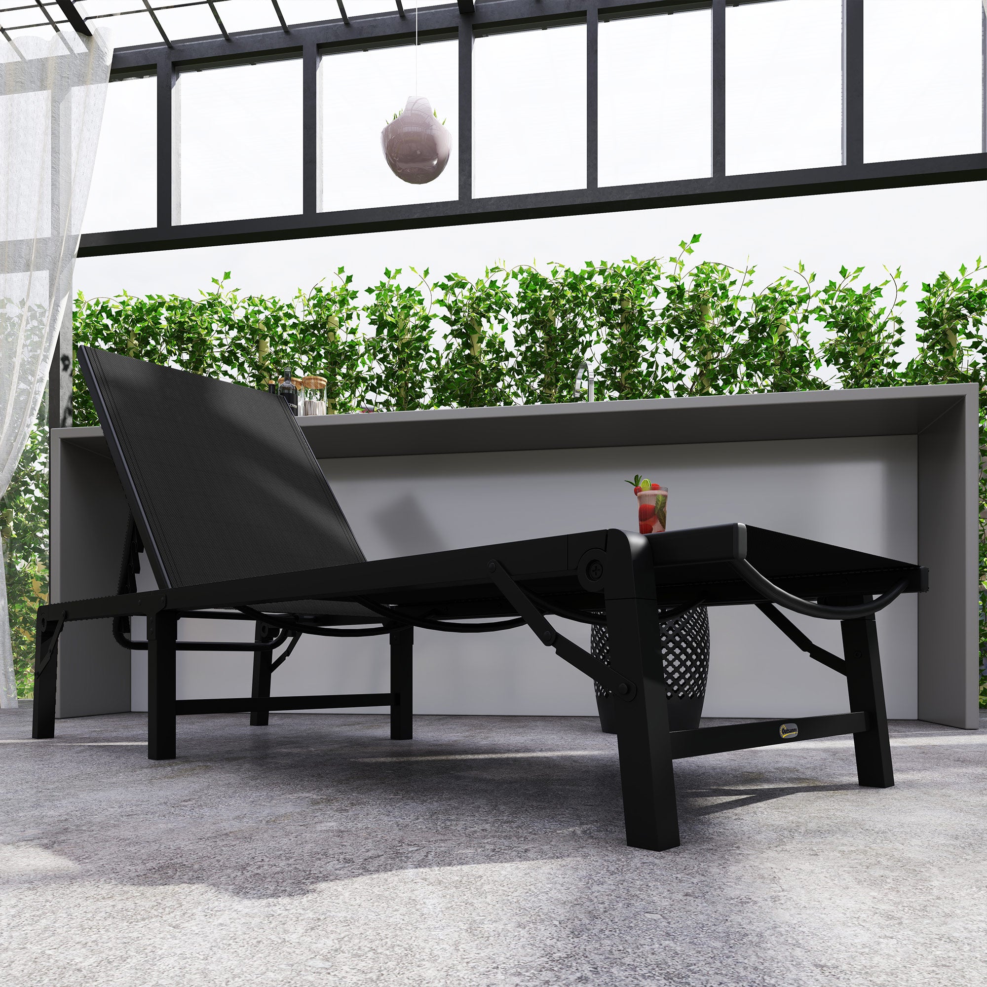 Outsunny Folding Sun Lounger, 5-Position Adjustable Reclining Garden Lounger, Garden Chaise Lounge Sunbed Recliner Chair with Steel Frame for Beach, Porch, Patio, Camping, Black