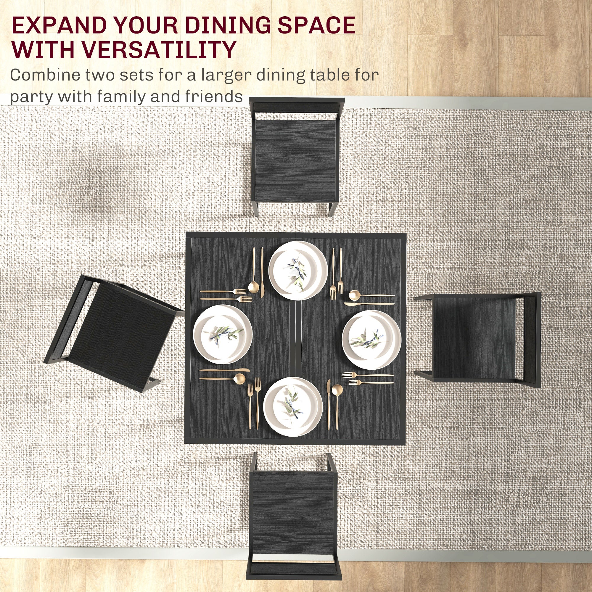 HOMCOM Dining Table and Chairs Set 2, Dining Room Sets, Rectangular Space Saving Table and 2 Chairs for Compact Kitchens, Steel Frame, Black