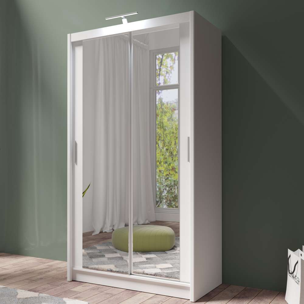 White Full Mirrored Sliding Door Wardrobe 120cm – ALDRIDGE